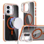 For iPhone 16 Plus Magsafe Dual-Color Transparent Black Lens Holder Phone Case(Orange)