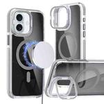 For iPhone 16 Plus Magsafe Dual-Color Transparent Black Lens Holder Phone Case(Gray)