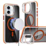 For iPhone 16 Magsafe Dual-Color Transparent Black Lens Holder Phone Case(Orange)