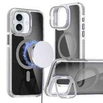 For iPhone 16 Magsafe Dual-Color Transparent Black Lens Holder Phone Case(Gray)