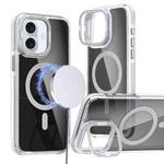 For iPhone 16 Magsafe Dual-Color Transparent Black Lens Holder Phone Case(White)
