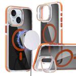 For iPhone 15 Plus Magsafe Dual-Color Transparent Black Lens Holder Phone Case(Orange)