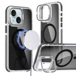 For iPhone 15 Magsafe Dual-Color Transparent Black Lens Holder Phone Case(Black)