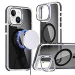 For iPhone 14 Plus Magsafe Dual-Color Transparent Black Lens Holder Phone Case(Black)