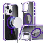 For iPhone 14 Plus Magsafe Dual-Color Transparent Black Lens Holder Phone Case(Purple)