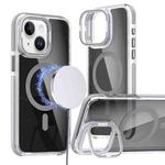 For iPhone 13 / 14 Magsafe Dual-Color Transparent Black Lens Holder Phone Case(Gray)