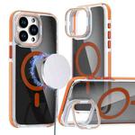 For iPhone 14 Pro Magsafe Dual-Color Transparent Black Lens Holder Phone Case(Orange)