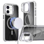 For iPhone 12 Pro / 12 Magsafe Dual-Color Transparent Black Lens Holder Phone Case(Gray)