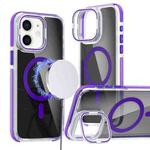 For iPhone 12 Pro / 12 Magsafe Dual-Color Transparent Black Lens Holder Phone Case(Purple)