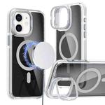 For iPhone 12 Pro / 12 Magsafe Dual-Color Transparent Black Lens Holder Phone Case(White)