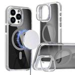 For iPhone 12 Pro Max Magsafe Dual-Color Transparent Black Lens Holder Phone Case(Gray)
