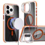 For iPhone 11 Pro Max Magsafe Dual-Color Transparent Black Lens Holder Phone Case(Orange)