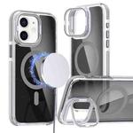 For iPhone 11 Magsafe Dual-Color Transparent Black Lens Holder Phone Case(Gray)