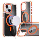 For iPhone 15 Plus Magsafe Dual-Color Transparent Black Full Coverage Phone Case(Orange)