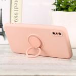 For iPhone XS Max Solid Color Liquid Silicone Shockproof Full Coverage Protective Case with Ring Holder(Pink)