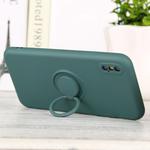 For iPhone XS Max Solid Color Liquid Silicone Shockproof Full Coverage Protective Case with Ring Holder(Deep Green)