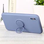 For iPhone XS Max Solid Color Liquid Silicone Shockproof Full Coverage Protective Case with Ring Holder(Grey Blue)