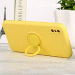 For iPhone XS Max Solid Color Liquid Silicone Shockproof Full Coverage Protective Case with Ring Holder(Yellow)