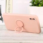 For iPhone X / XS Solid Color Liquid Silicone Shockproof Full Coverage Protective Case with Ring Holder(Pink)