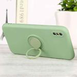 For iPhone X / XS Solid Color Liquid Silicone Shockproof Full Coverage Protective Case with Ring Holder(Green)