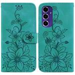 For Samsung Galaxy S24 FE 5G Lily Embossed Leather Phone Case(Green)