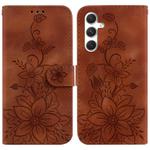 For Samsung Galaxy S25 5G Lily Embossed Leather Phone Case(Brown)