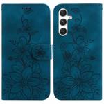 For Samsung Galaxy S25+ 5G Lily Embossed Leather Phone Case(Dark Blue)
