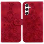 For Samsung Galaxy S25+ 5G Lily Embossed Leather Phone Case(Red)