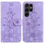 For Samsung Galaxy S25 Ultra 5G Lily Embossed Leather Phone Case(Purple)