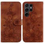 For Samsung Galaxy S25 Ultra 5G Lily Embossed Leather Phone Case(Brown)
