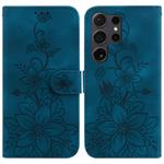 For Samsung Galaxy S25 Ultra 5G Lily Embossed Leather Phone Case(Dark Blue)