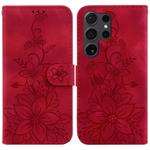For Samsung Galaxy S25 Ultra 5G Lily Embossed Leather Phone Case(Red)
