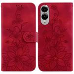 For Samsung Galaxy S25 Edge 5G Lily Embossed Leather Phone Case(Red)