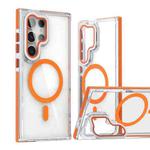 For Samsung Galaxy S24 Ultra 5G Dual-Color Clear Acrylic Hybrid TPU MagSafe Lens Film Phone Case with Holder(Orange)