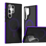 For Samsung Galaxy S24 Ultra 5G Magsafe Dual-Color Skin Feel Lens Film Phone Case with Lens Fold Holder(Purple)