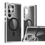 For Samsung Galaxy S24 Ultra 5G Magsafe Dual-Color Carbon Fiber Lens Film Phone Case with Lens Fold Holder(Black)