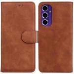 For Samsung Galaxy S24 FE 5G Skin Feel Pure Color Flip Leather Phone Case(Brown)