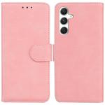 For Samsung Galaxy S25 5G Skin Feel Pure Color Flip Leather Phone Case(Pink)
