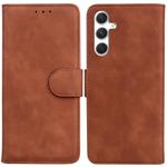 For Samsung Galaxy S25+ 5G Skin Feel Pure Color Flip Leather Phone Case(Brown)