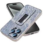 For iPhone 15 Pro Max Denim Pattern Electroplated Push-pull Bracket Cooling Phone Case(Blue)