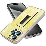 For iPhone 15 Pro Max Denim Pattern Electroplated Push-pull Bracket Cooling Phone Case(Yellow Green)