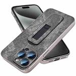 For iPhone 15 Pro Max Denim Pattern Electroplated Push-pull Bracket Cooling Phone Case(Black)