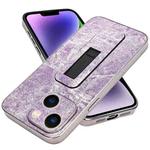 For iPhone 14 Plus Denim Pattern Electroplated Push-pull Bracket Cooling Phone Case(Pink Purple)