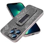 For iPhone 13 Pro Max Denim Pattern Electroplated Push-pull Bracket Cooling Phone Case(Black)