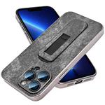 For iPhone 13 Pro Denim Pattern Electroplated Push-pull Bracket Cooling Phone Case(Black)