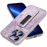 For iPhone 13 Pro Denim Pattern Electroplated Push-pull Bracket Cooling Phone Case(Pink Purple)