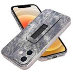 For iPhone 12 Denim Pattern Electroplated Push-pull Bracket Cooling Phone Case(Grey Blue)