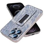 For iPhone 12 Pro Denim Pattern Electroplated Push-pull Bracket Cooling Phone Case(Blue)