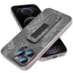 For iPhone 12 Pro Denim Pattern Electroplated Push-pull Bracket Cooling Phone Case(Black)