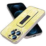 For iPhone 12 Pro Max Denim Pattern Electroplated Push-pull Bracket Cooling Phone Case(Yellow Green)